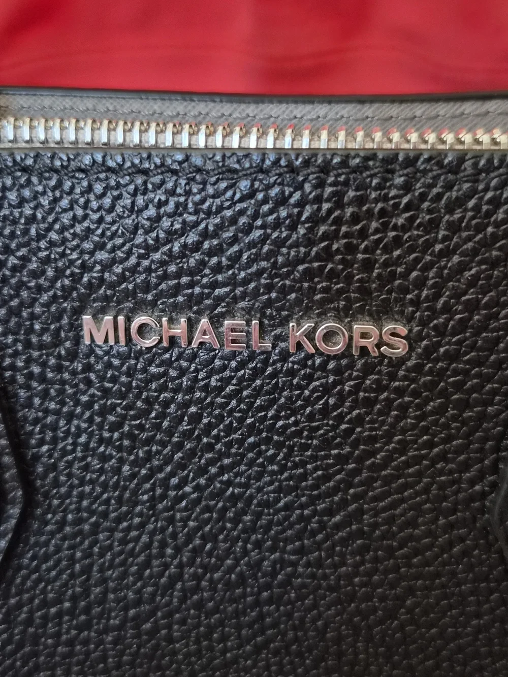 Michael Kors Mercer Small Black Pebbled Leather Satchel Crossbody Purse Silver